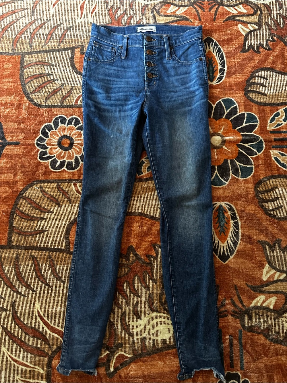Madewell High-Rise Skinny Jeans with Button-Fly in Dark Blue